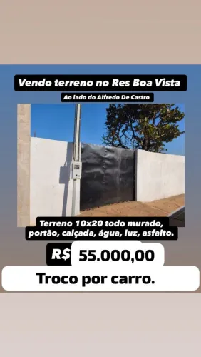 Troco por carro terreno 200 M2 murado, calçada, portão água e luz, pronto pra construir.
