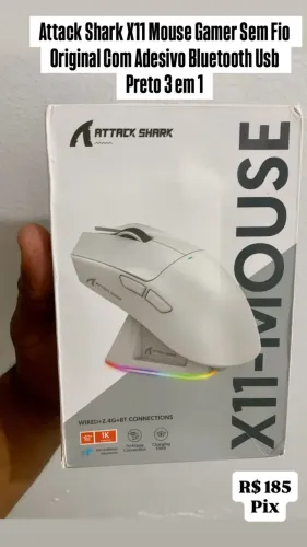 Attack Shark X11 Mouse Gamer Sem Fio Original Com Adesivo Bluetooth Usb Preto 3 em 1