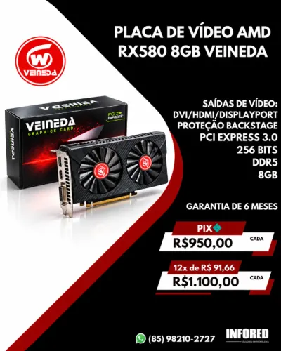 Placa de Vídeo AMD Radeon RX 580 8GB Veineda