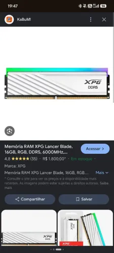 MEMORIA RAM DDR5 XPG 6000MHZ aceito troca.