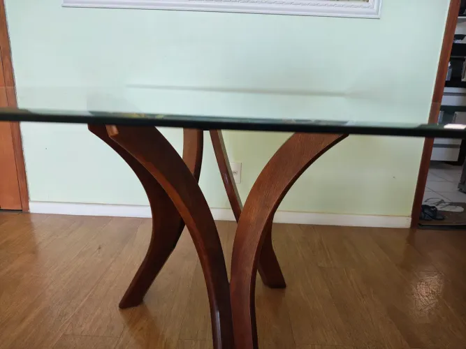 Mesa retangular tampo de vidro temperado bisotado (1,5m x 1,2m) ou só base de madeira