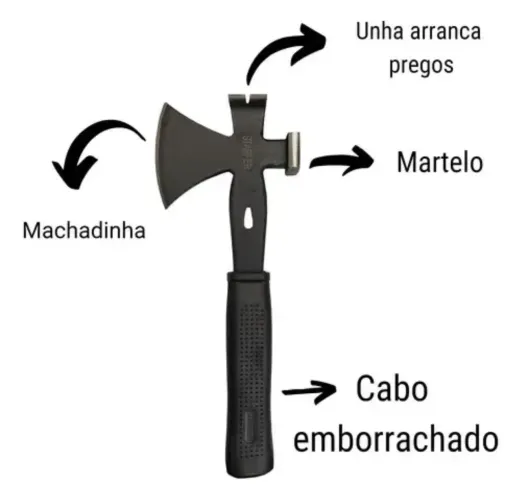 Machado Machadinha 3 Em 1 Aço Camping Pesca Aventura Caça