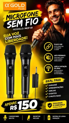 MICROFONE SEM FIO ?GOLD PLUS