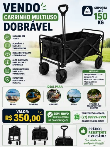 Carrinho versátil 150 KG capacidade.