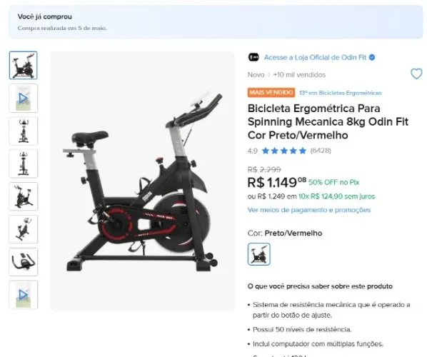 Bicicleta Ergométrica Para Spinning Mecanica 8kg Odin Fit