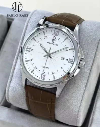 Relógio de Pulso Premium Redondo Pablo Raez Alg. Romanos Lindíssimo Pulseira Couro Marrom