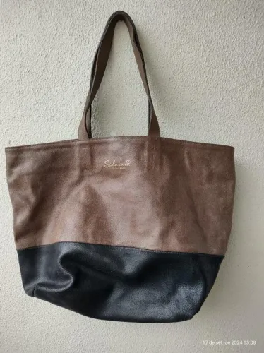 bolsa tote sidewalk de couro natural legítimo bicolor 