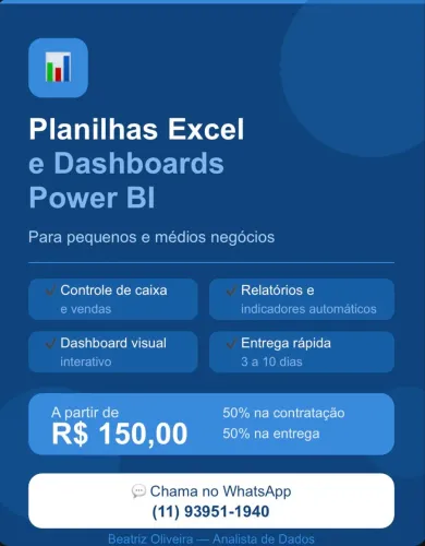 Planilhas Excel e Dashboards Power BI para negócios
