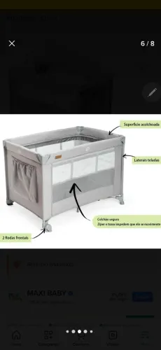 Berço portátil infantil cercado para bebês até 15kg cinza Maxi Baby