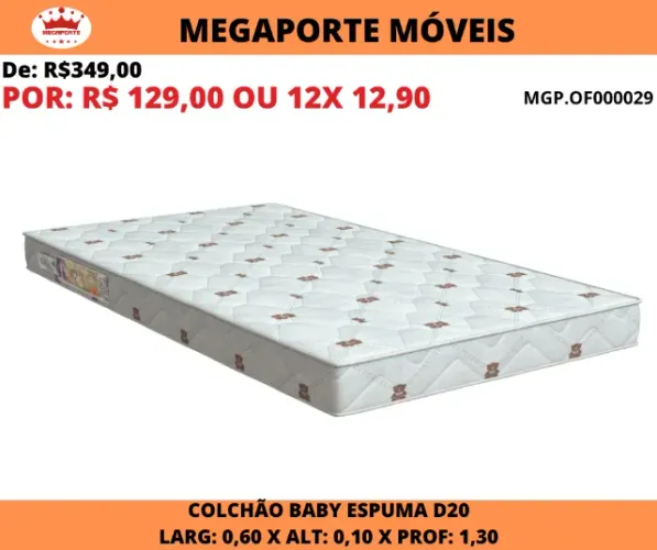 Colchão Espuma D20 Baby 0,60x1,30