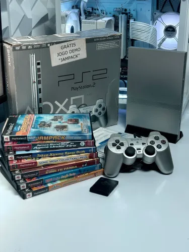 PS2 SLIM PRATA DESBLOQUEADO NA CAIXA!!