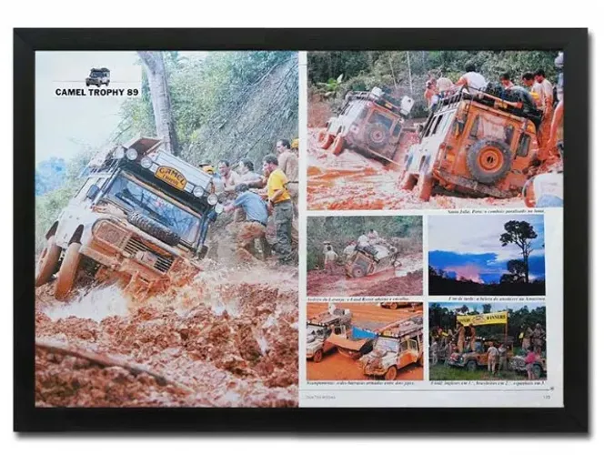 Land Rover Defender - Camel Trophy 1989 - Quadro decorativo com matéria de revista