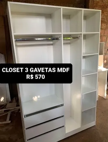 Closet tipo Roupeiro 3 gavetas MDF- Entregamos direto da Fábrica