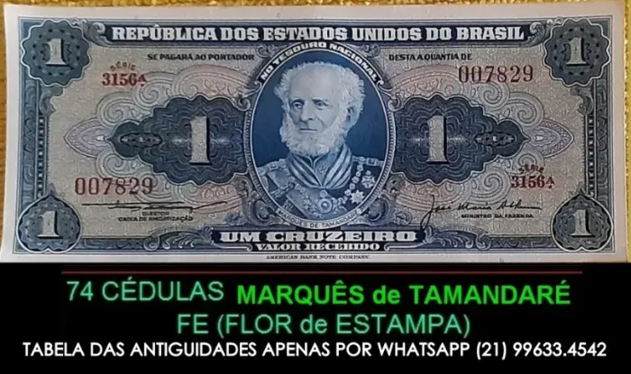 74 Cédulas de 1 CZ Marquês de Tamandaré - Fe (Flor de estampa) 
