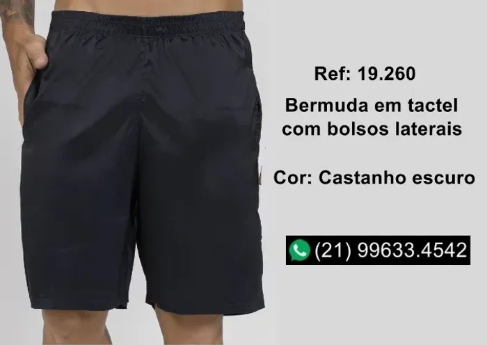 19.260 - Bermuda em tecido Tactel com bolsos laterais cor castor escuro tamanho M/42 - Pro