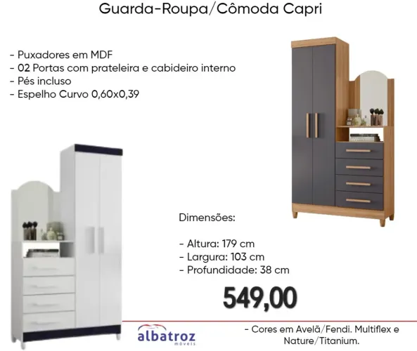 Guarda-Roupa/Cômoda Capri - Novo FRETE GRÁTIS