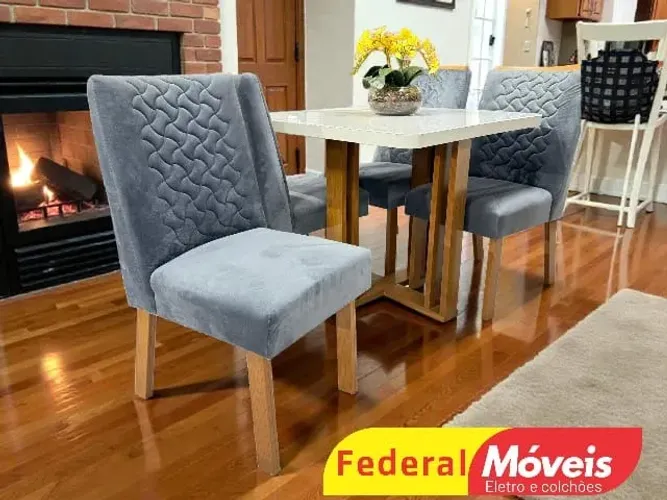 Mesa de Jantar  90x90cm c/ 4 Cadeiras Veludo ENTREGA HOJE