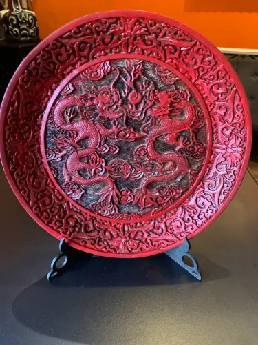 Decoração - Prato em resina dragão oriental