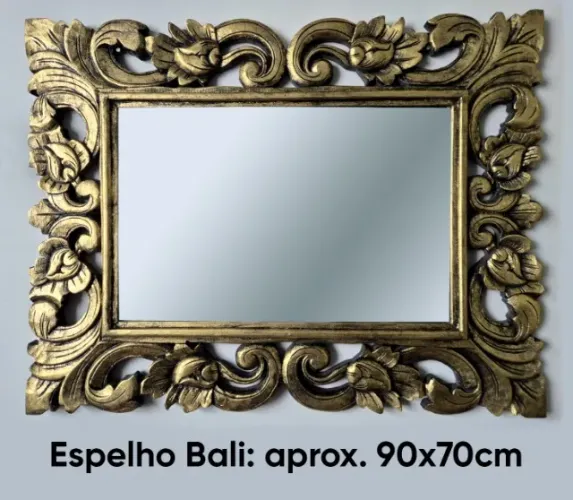 Espelho Madeira Bali Indonésia Esculpido à Mão 90x70cm
