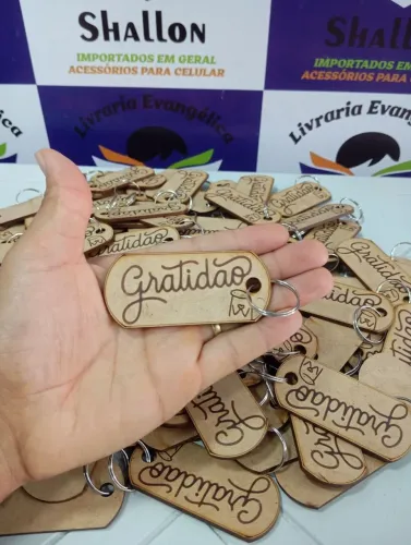 Chaveiros de Madeira Gratidão - Promoção