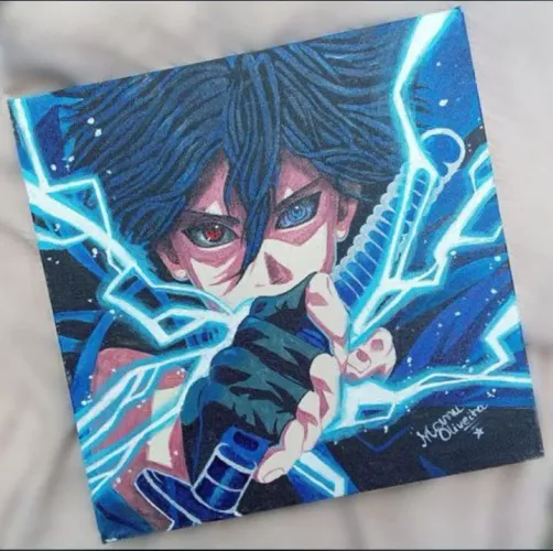 tela pintada a mão quadro decorativo Sasuke