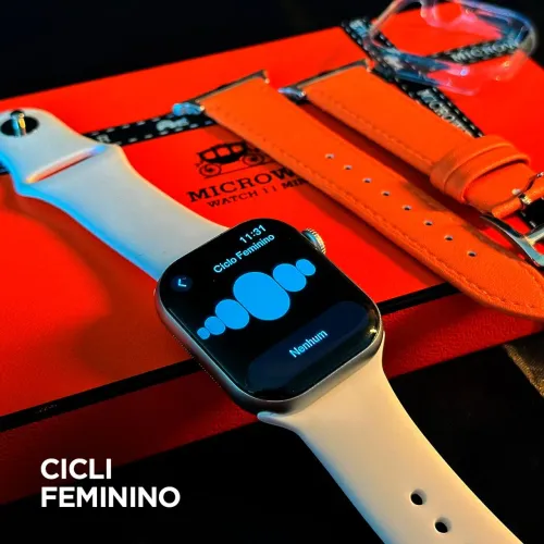 Smartwatch W11 Pro MINI Chat GPT, 1GB de memória interna, responde WhatsApp e tela AMOLED.