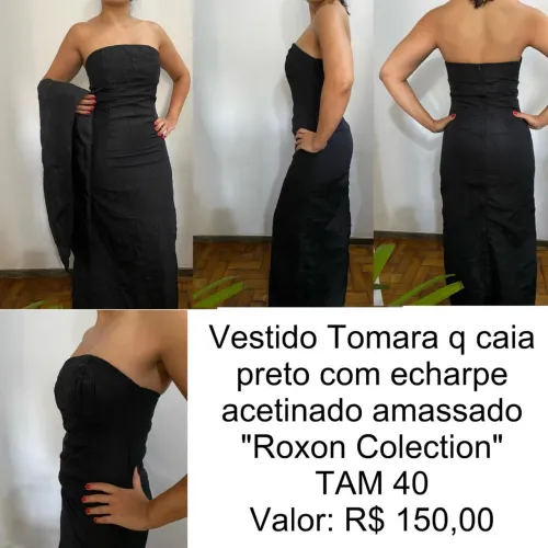 OPORTUNIDADE: Vestido Tomara que Caia Preto com Echarpe