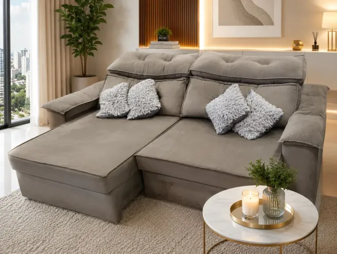Sofá retrátil e reclinável Suede