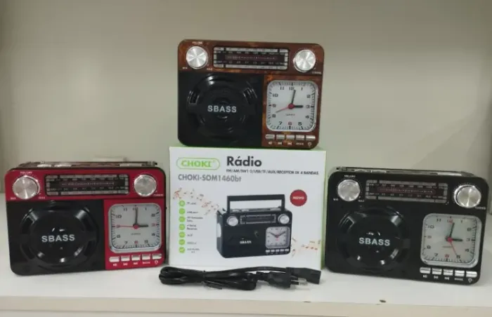 Rádio Relógio Portátil Retro Bluetooth Vintage Fm Am Sw Usb