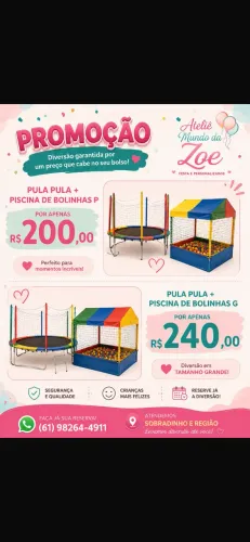 Aluguel cama elástica e algodão doce com piscina de bolinha