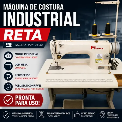 Máquina de Costura Reta Industrial Fenix Completa com Mesa e Motor