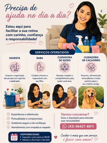 Diarista, babá, cuidadora de idosos e cuidadora de cães