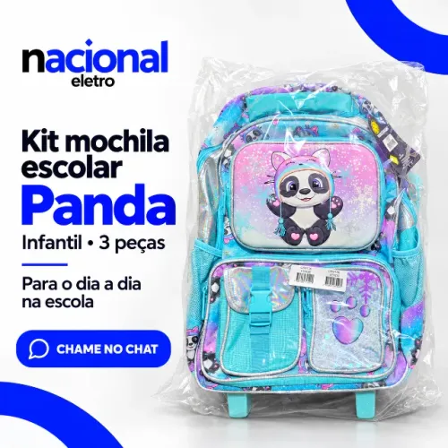 Kit Mochila Escolar Panda 3 Peças Infantil