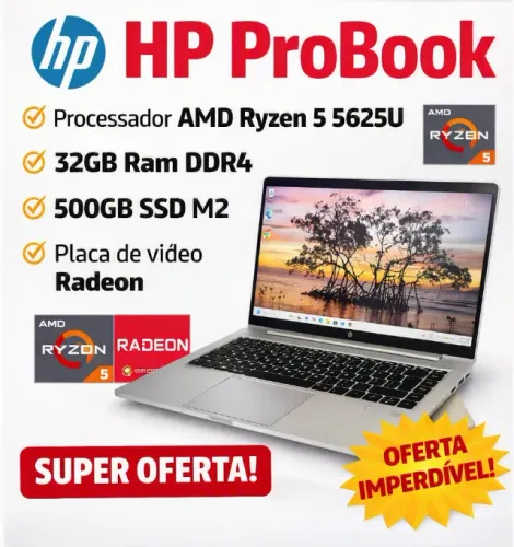 Só Venda Notebook HP Pro 445 G9 AMD Ryzen 5 5625U , 32GB RAM , 500GB SSD Teclado Iluminado