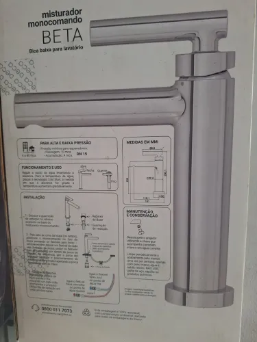 Misturado monocomando beta .bica baixa para lavatório