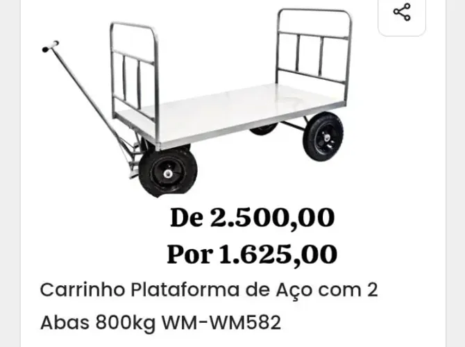 Carrinho Plataforma de Aco com 2 Abas 800kg WM-WM582
