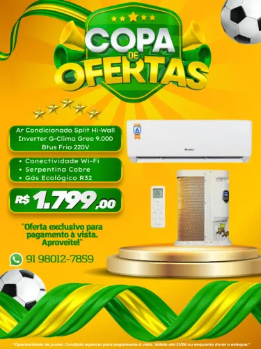 Ar Condicionado Split Hi-Wall Inverter G-Clima Gree 9.000 BTUs Frio 220V R-32