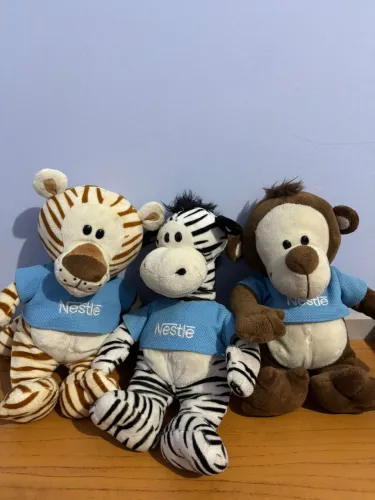 Coleção Nestlé - Pelúcias Tigre, Zebra e Macaco