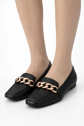 Sapato social feminino preto com corrente dourada, n° 35 - Vizzano