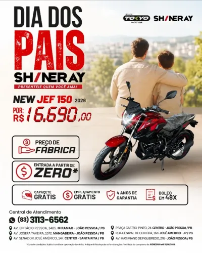 Shineray New Jef 150 - 2027 - Financie 100% Sem Entrada em até 48x no Boleto!