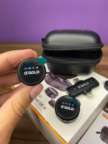 Microfone Lapela Duplo sem Fio MCF-38 A Gold tipo c e iphone an9