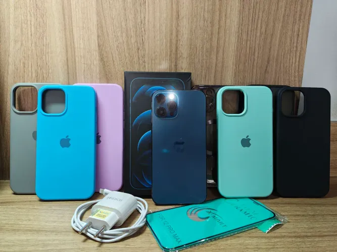 IPHONE 12 PRO MAX 512GB AZUL PACÍFICO + BATERIA NOVA + CAIXA + CARREGADOR + 2 PELÍCULAS