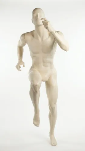 Manequim branco masculino atleta correndo