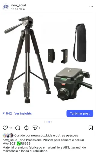 Tripé Profissional 206cm para câmera e celular Mtg-8021