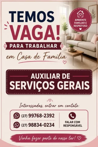 Vaga para Auxiliar de serviços gerais