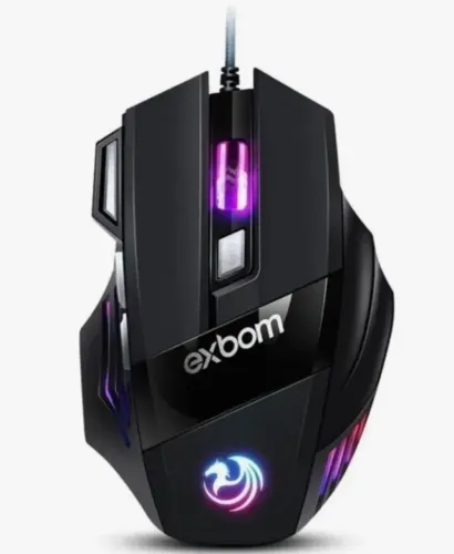 Mouse Gamer RGB USB 3200 DPI, 7 Botões, 4 Níveis DPI, Ergonômico Preto