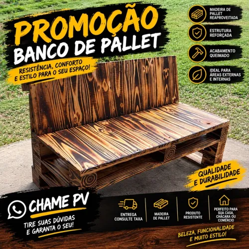 Banco de palete queimado - pronta entrega 