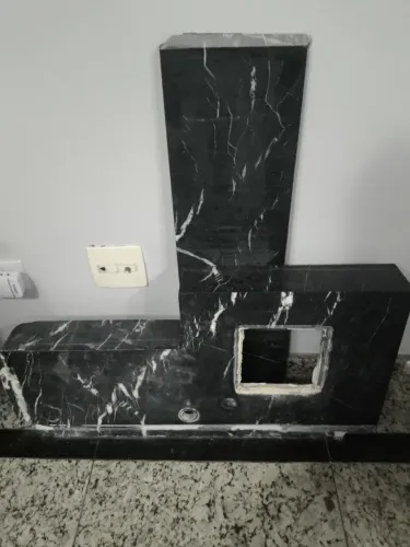Pia de pedra Nero marquina + chapa