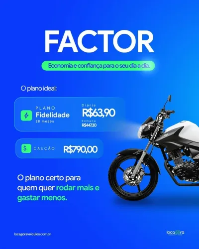 Aluguel de moto yamaha factor DX 2026
