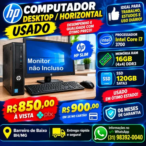 Desktop computador de mesa somente CPU HP processador Intel eletrônico casa loja comércio 